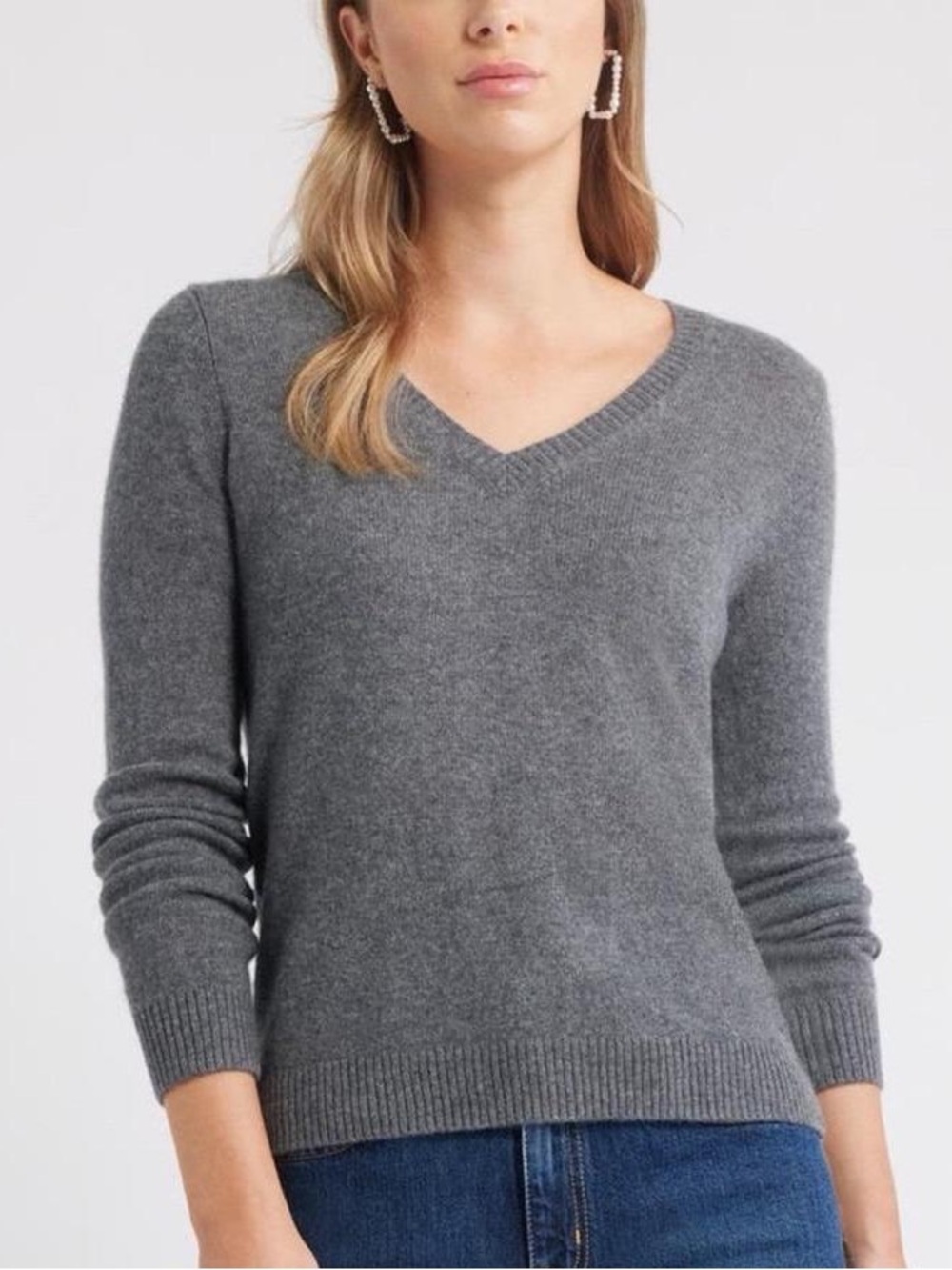 Nordstrom | Caslon Size S 100% Cashmere V-Neck Sweater in Charcoal Gray